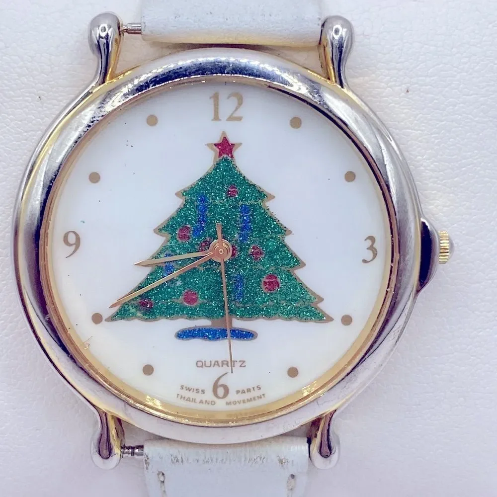 Working! Servon Christmas Tree Watch Genuine Leather Band